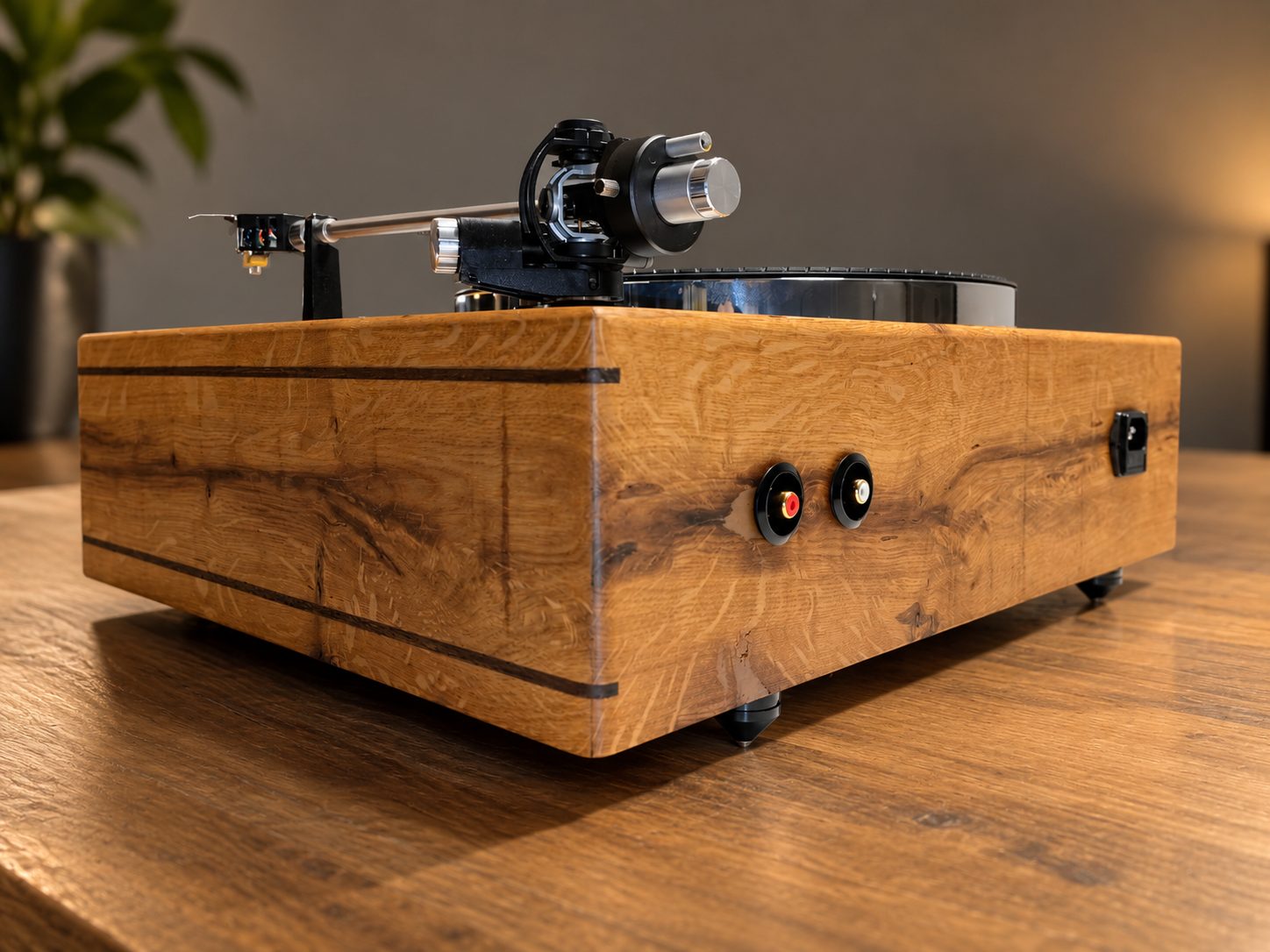 Thorens TD 160 con plinto artigianale in rovere massello e inserti in teak
